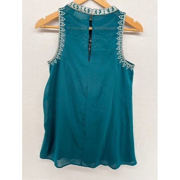 Altar'd State Green Sundress Gold Embroidery Accent Size Small Lined High Neck - Picture 5 of 10